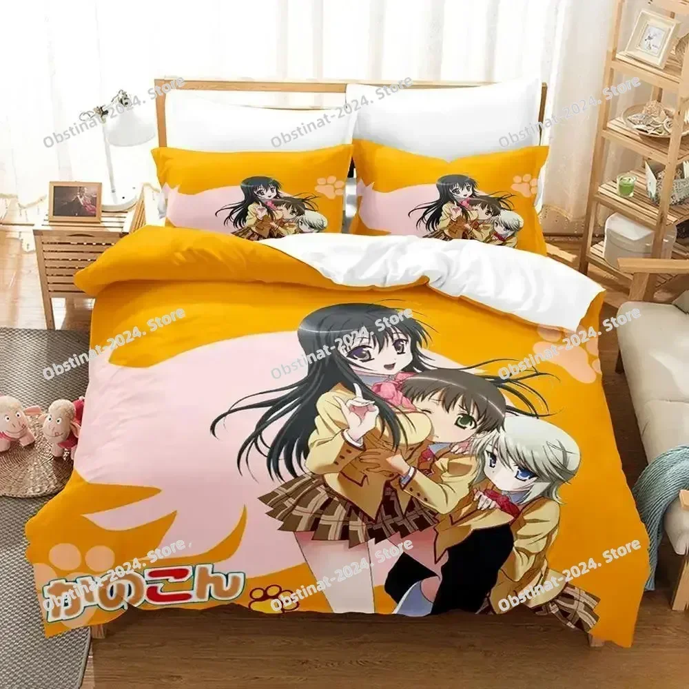 3D Anime Kawaii Girls Kanokon Bedding Set Duvet Cover Full Queen King Size Pillowcase Bed Printed Aldult Kid Bedroom Single Twin