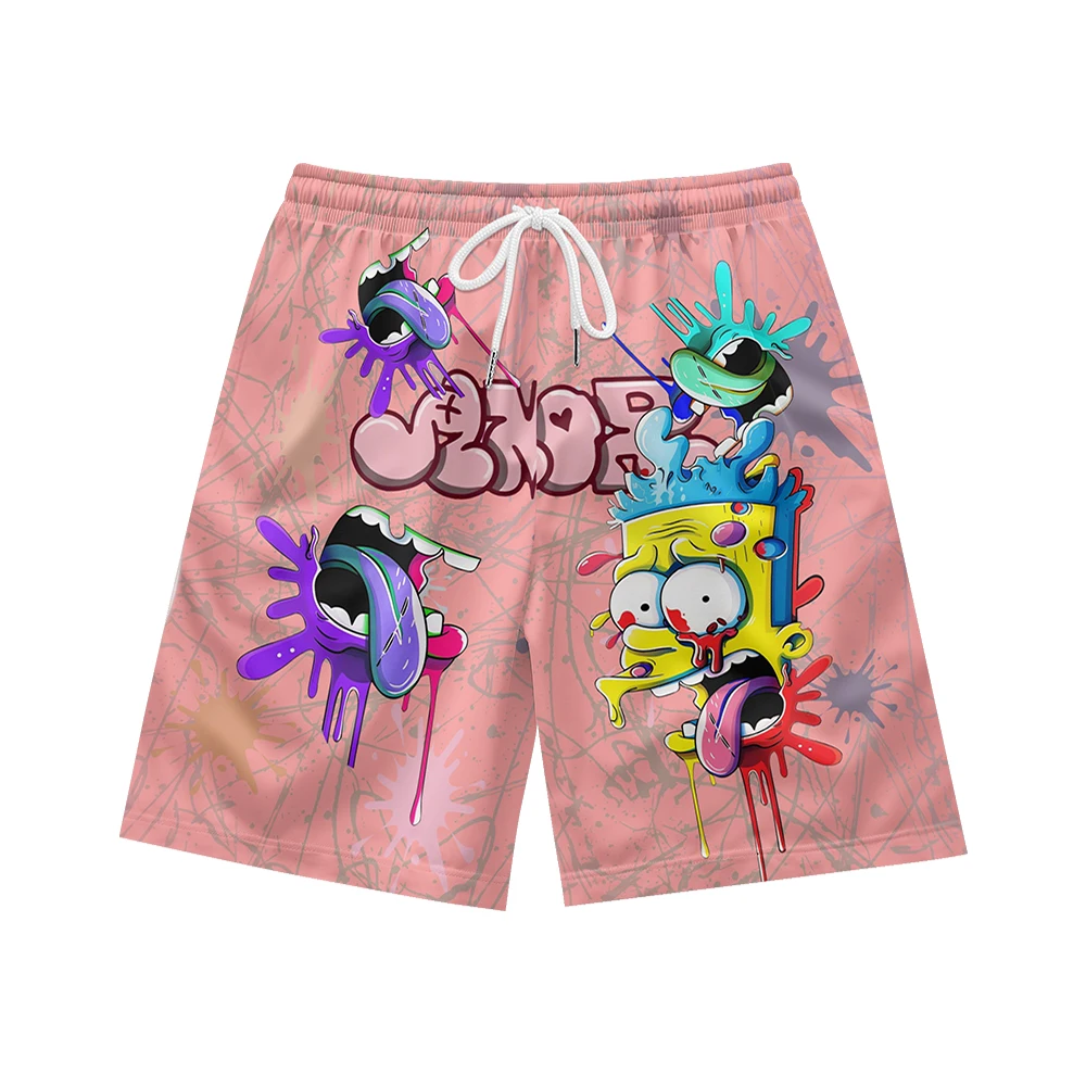 Graffiti art pattern, suitable for daily wear, casual trend, summer men's drawstring beach sports shorts