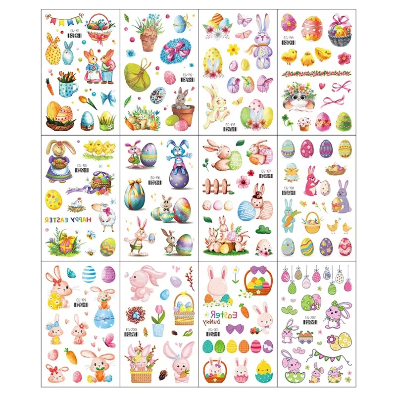 

Временная татуировка-наклейка с мультяшным кроликом на Пасху, для рук, с узором в виде кролика и яйца, водонепроницаемая наклейка для тела, праздничный декор