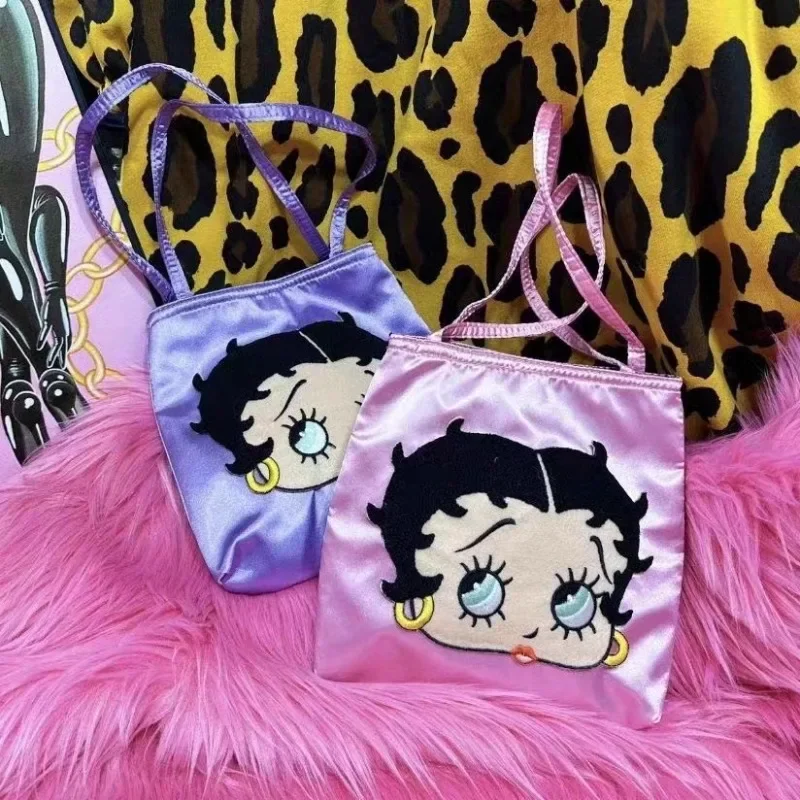 Cartoon Trendy Betty Boop Women's Bag Embroidered Hand Shoulder Bag Cute Fashion Y2K Hot Girl Armpit Bag Girls Holiday Gift