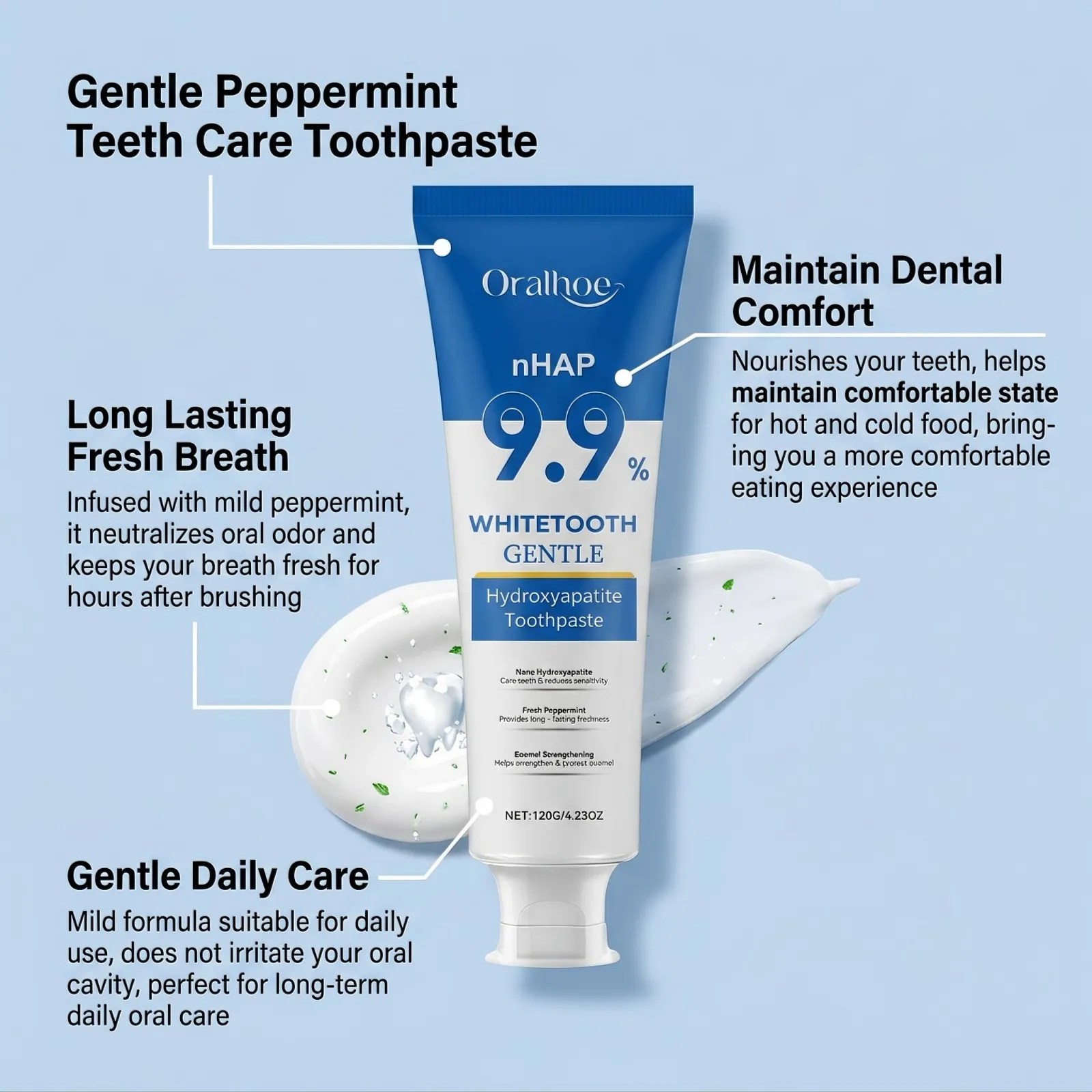 Mint Brightening Toothpaste Gentle Daily Oral Care Enamel Friendly Fresh Breath Surface Stain Removal 120g