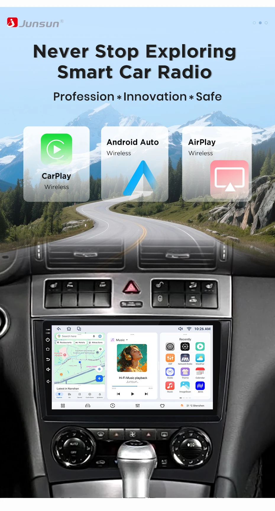 Junsun Wireless CarPlay Android Auto Autoradio für Mercedes-Benz C-Klasse W203 Auto-Intelligentes System DSP SWC RDS GPS FM BT – Detail 2
