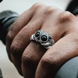 Black Agate Jumping Spider Ring Personalized Electroplated Copper Animal Open Rings Fashion Adjustable Opening Statement Ring