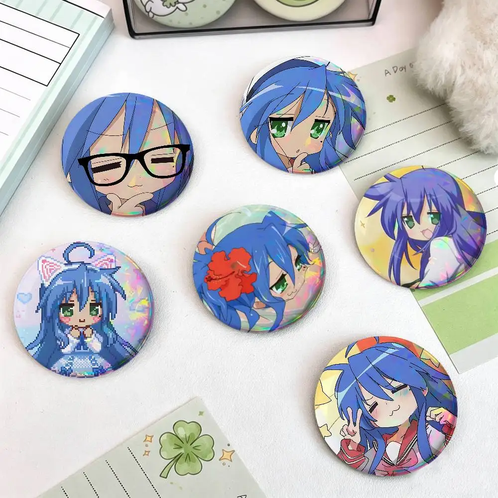 Cute Izumi Konata For Badge Custom Laser Hologram Enamel Pin Badge Metal Lapel Brooch For Clothes Bag Accessory Gift