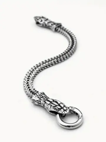 Vintage Spirit Snake Zodiac Bracelet Stainless Steel Hip Hop Double Snake Head Men's Bracelet