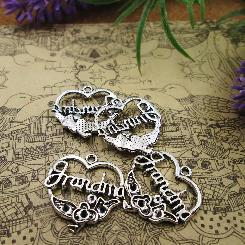 60pcs/lot 23*24mm Dear Grandma Charms For Jewelry Making DIY Findings Antique Silver Color Alloy Pendants