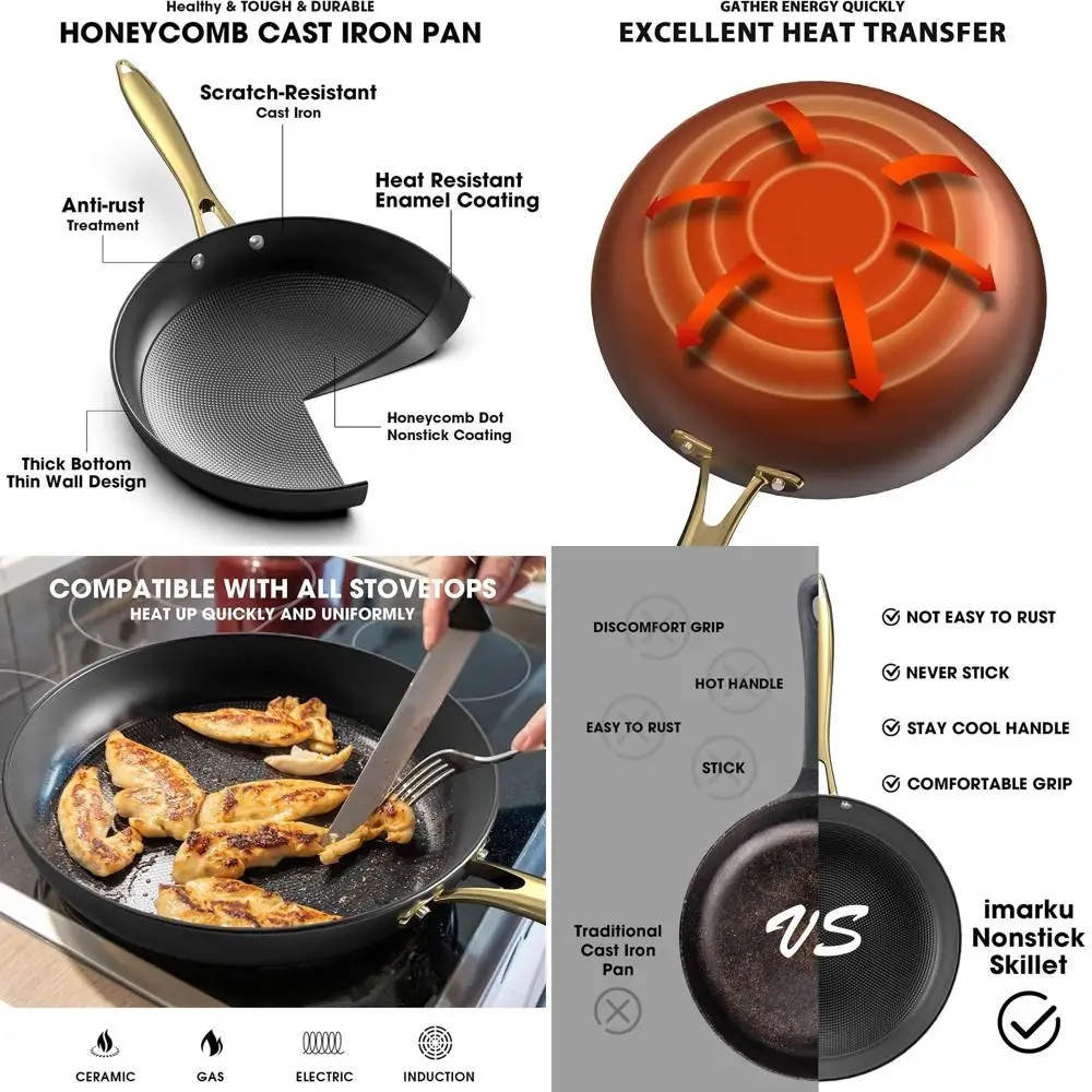 

12-дюймовая чугунная сковорода — долговечная сковорода с антипригарным покрытием и крутой ручкой для легкой чистки, идеальный уникальный подарок на Рождество