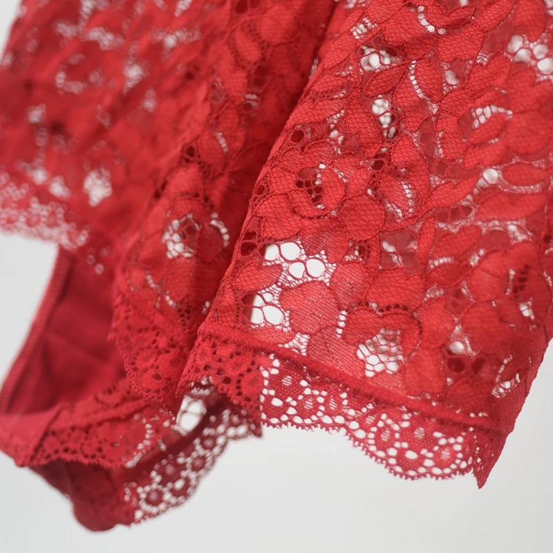 Roter Spitzen-Body für Damen, enger Riemen, Basisschicht-Unterwäsche, hohe Taille, Nylon-Hosen-Body ter Ne Design