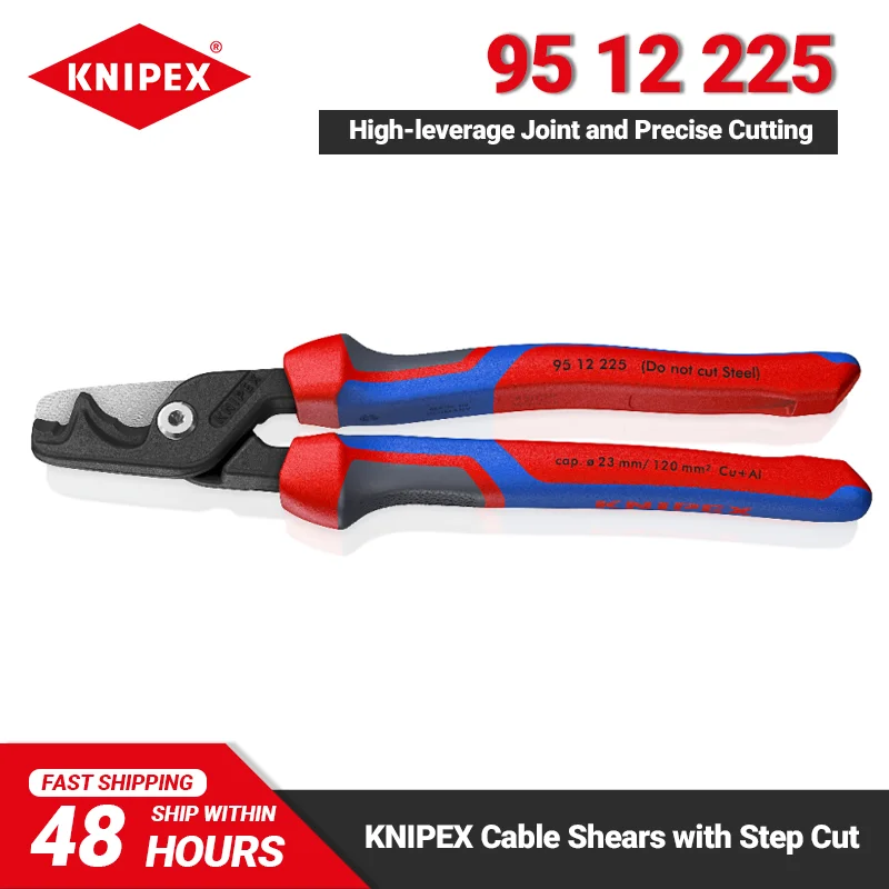 KNIPEX 95 12 225 StepCut XL Cable Shears 8-inch High-leverage Joint Comfort Handles Plier Precise and Smooth Cutting