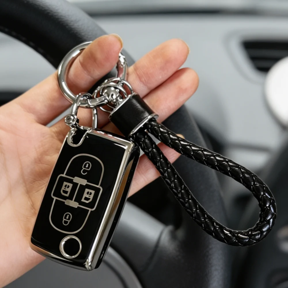Key Fob Cover  with Car Keychain for Peugeot 807 1007 Citroen C8 Fiat Ulysse, only fit for the car key shown in the image.