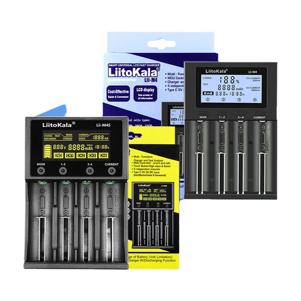 Inteligentna ładowarka do akumulatorów Liitokala Lii-M4S M4 202 402 18650, kompatybilna z 26650 21700 32650 18500 20700 16340 CR123A AA — zdjęcie produktu 7