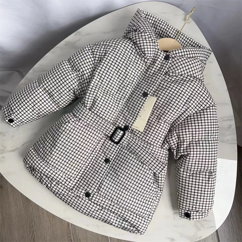 

Winter Children's Down Coat Baby Coat Thickened Bird Grid Hooded Girl's Down Coat