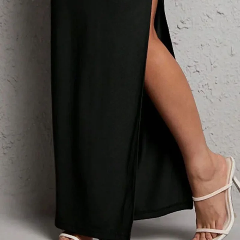 Sexy Black Bodycon Skirt for Women Elegant Chic Side Split Long Skirts Woman Summer 2025 New High-Waisted  Skirts