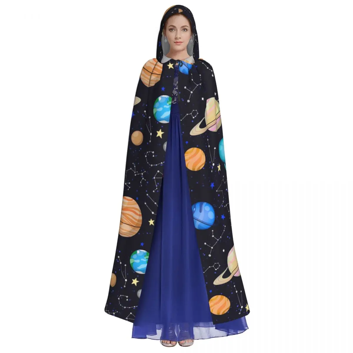 Unisex Adult Solar System Space Planets Universe Cloak with Hood Long Witch Costume Cosplay