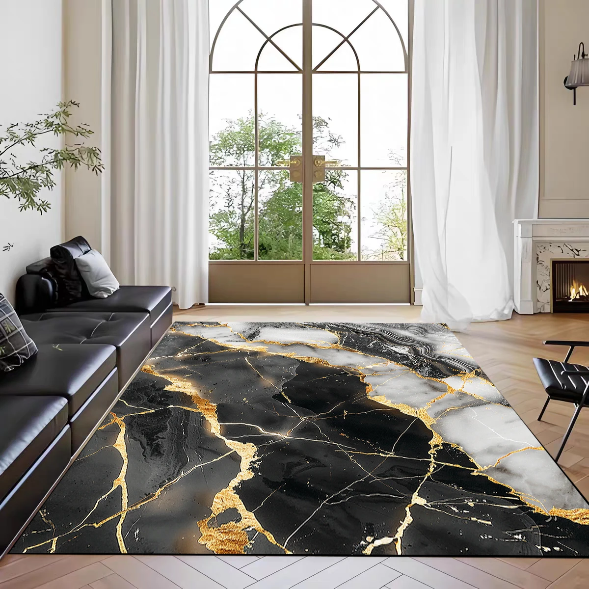 Modern Luxury Marble Carpets for Living Room Decor Fashion Gold Wire Sofa Side Coffee Tables Mat Non-slip Washable Bedroom Rugs