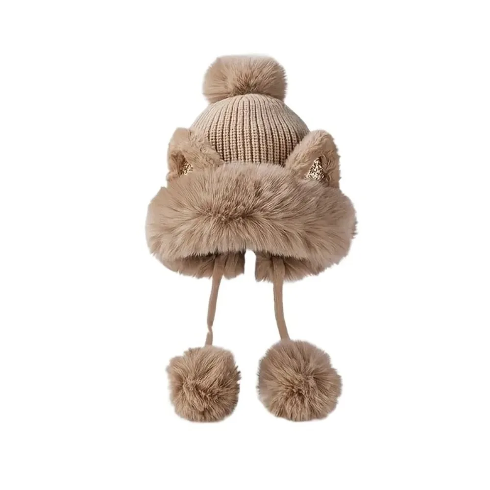 

Leisure Fluffy Cat Ears Beanie Woolen Cartoon Ear Protection Hat Warm Thickened Winter Hat Children