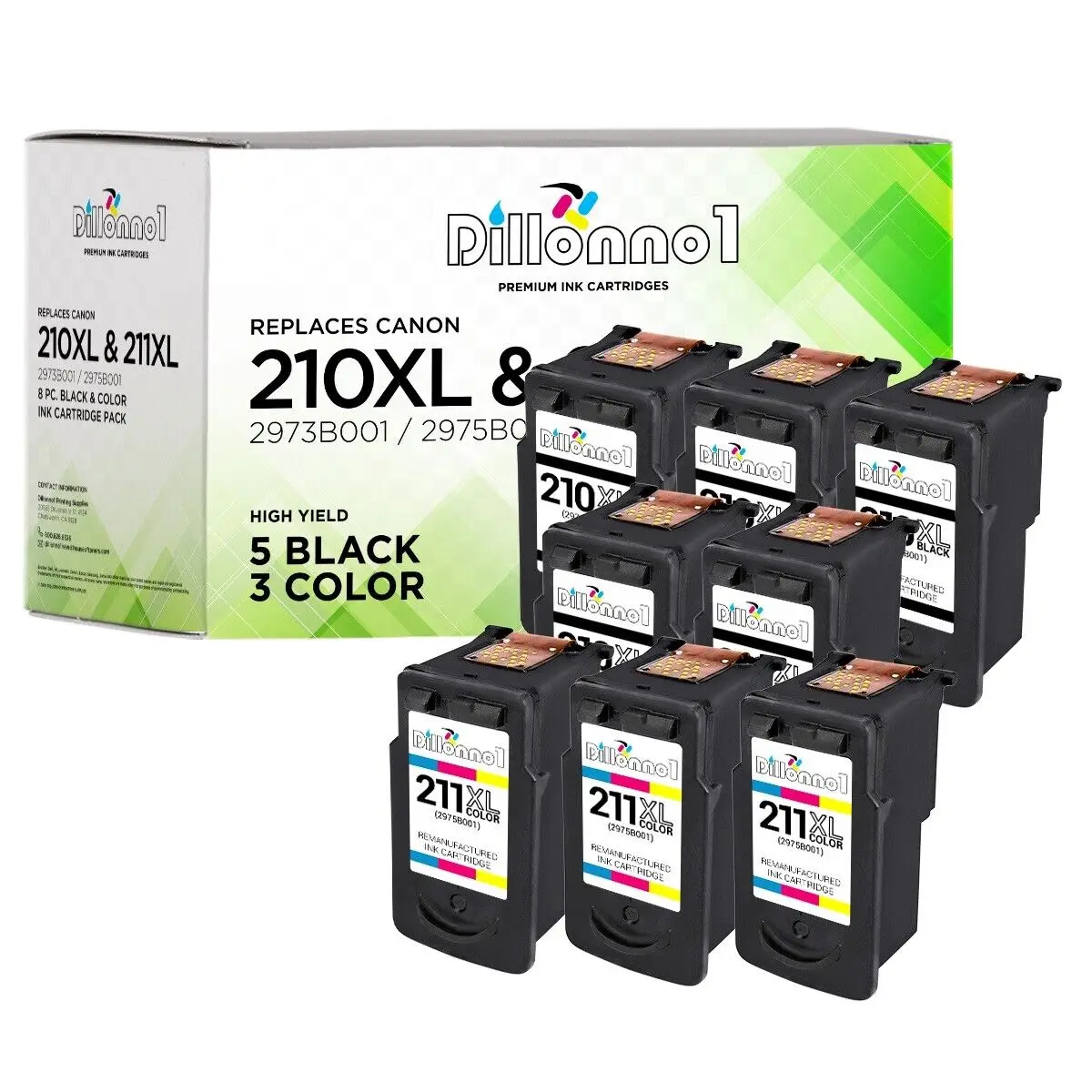 8 PG 210XL PG-210XL PG210XL & CL 211XL CL-21XL CL211XL High Yield Ink Cartridges