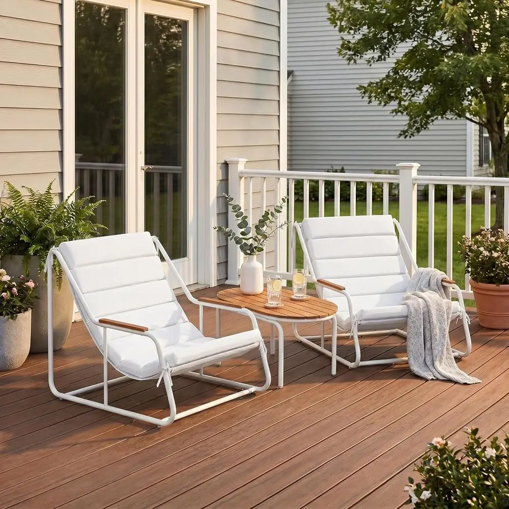 3-Piece Outdoor Chaise Lounge Set with acacia wood side table