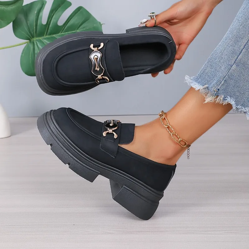 Women's Single Shoes Summer New Thick Soled Round Head Relief Pearl Loafers Casual Comfort Increase Non-slip Mary Jane Shoes