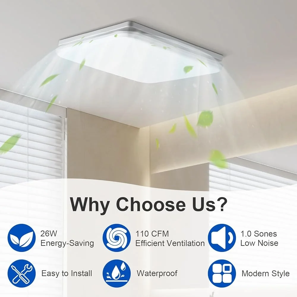 110 CFM الحمام مروحة العادم سوبر هادئة توفير الطاقة مروحة تهوية السقف سهلة التركيب موصل القناة المنزل مكتب فندق
