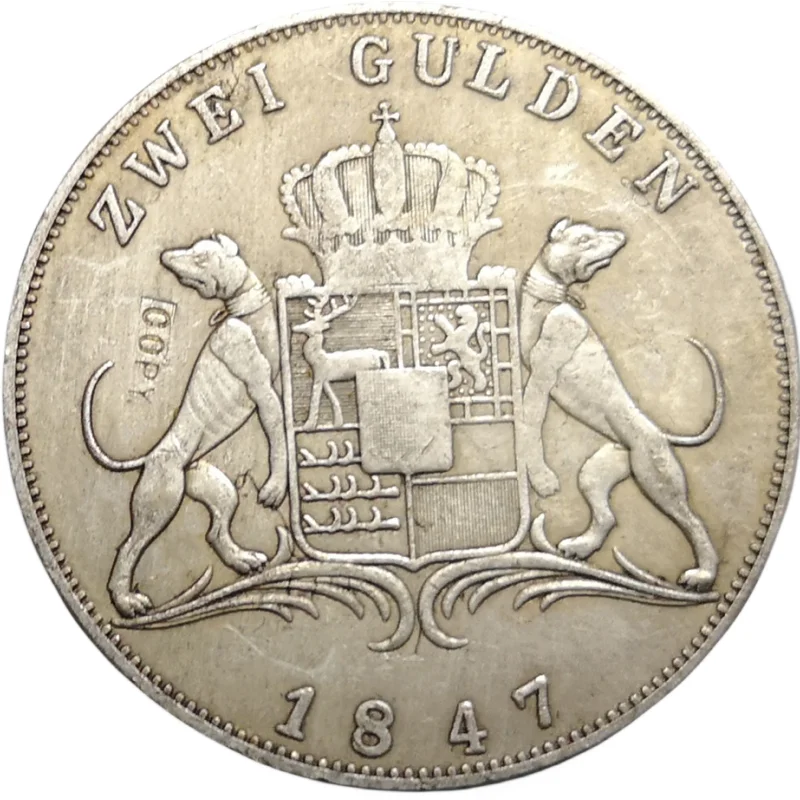 

1847 Principality of Hohenzollern-Sigmaringen 2 Gulden-Carl Silver Plated Copy Rare coin