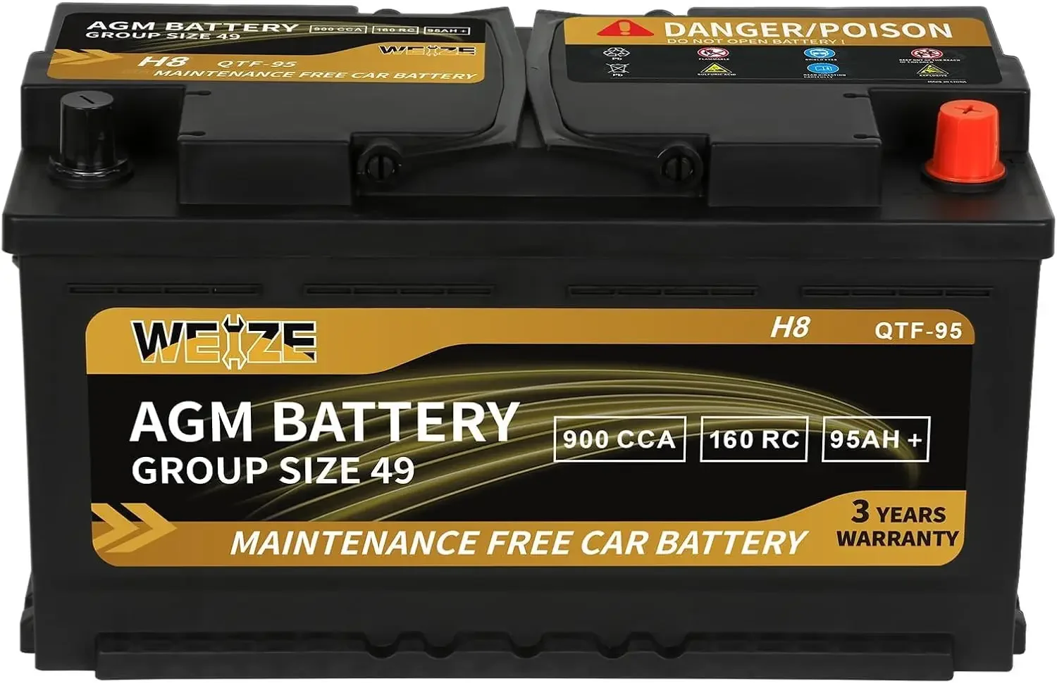 Platinum AGM Battery BCI Group 49-12v 95ah H8 Size 49 Automotive Battery, 160RC, 900CCA, 36 Months Warranty