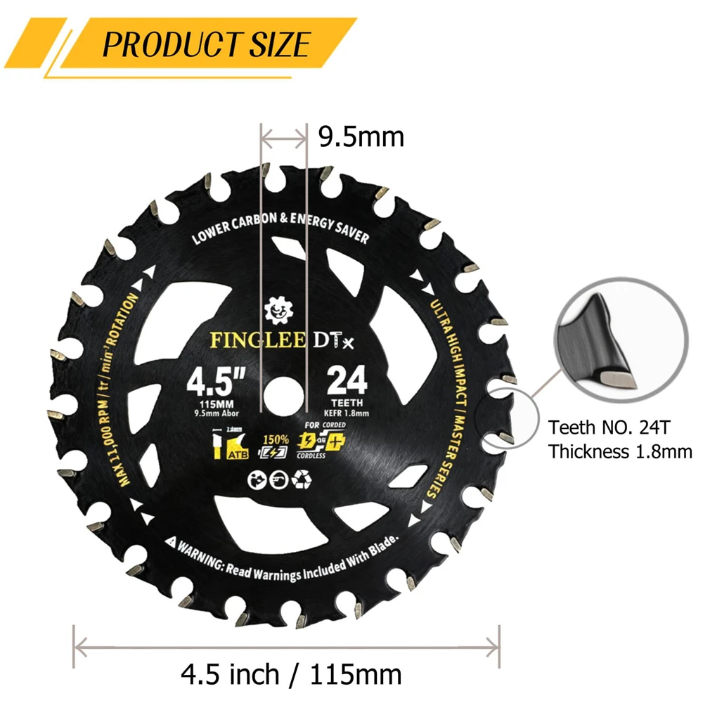 شفرة منشار دائري TCT مقاس 4.5 بوصة 24/36 أسنان للخشب والبلاستيك والكمبيوتر الشخصي والأكريليك والخشب الرقائقي وأربور 3/8 بوصة