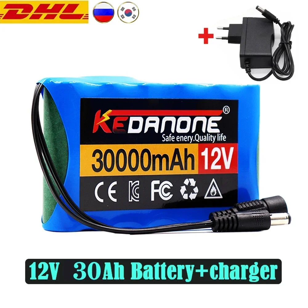 2024 Upgrade Super 12V 30000mah Capacity DC 12.6v 30Ah Portable Rechargeable Li-ion Battery CCTV Camera Monitor + Charger