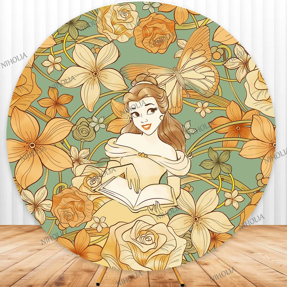 ディズニープリンセスフラワー背景ベルカバー白雪姫シンデレラ誕生日パーティー写真撮影背景ベビーシャワーブース