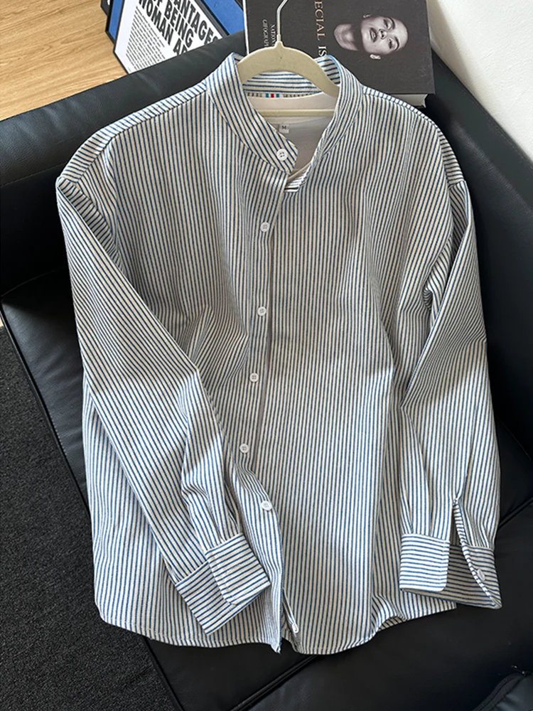 

Cleanfit Men's Striped Collar Long Sve Casual irt Vintage American Sle Autumn 2025 New Loose Fit Cotton Polyester Blend