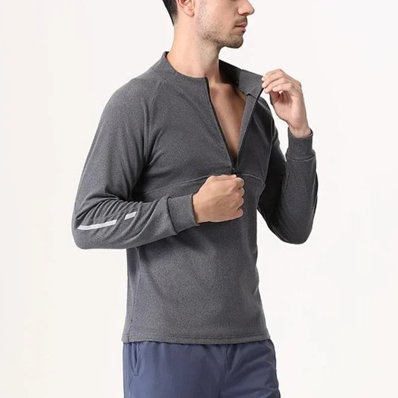 Men Running Cycling Activewear Fitness Sports Long Sleeve T-shirt Quick Drying Training Half Zip-up Stand Collar Sweatshirt