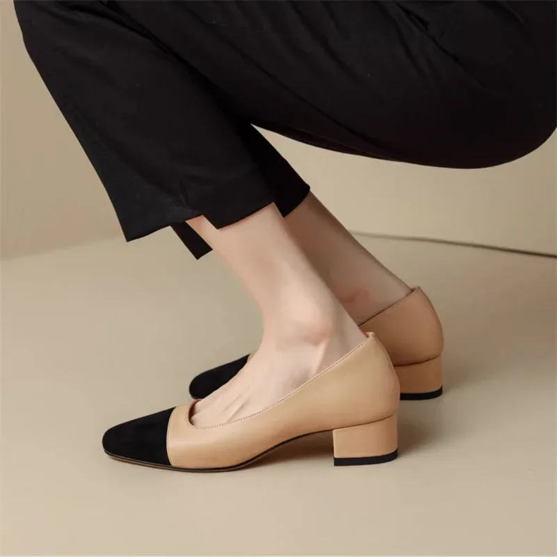 2024 Spring and autumn new women\'s fashion comfortable thick heel shoes casual low heel square head women\'s shoes