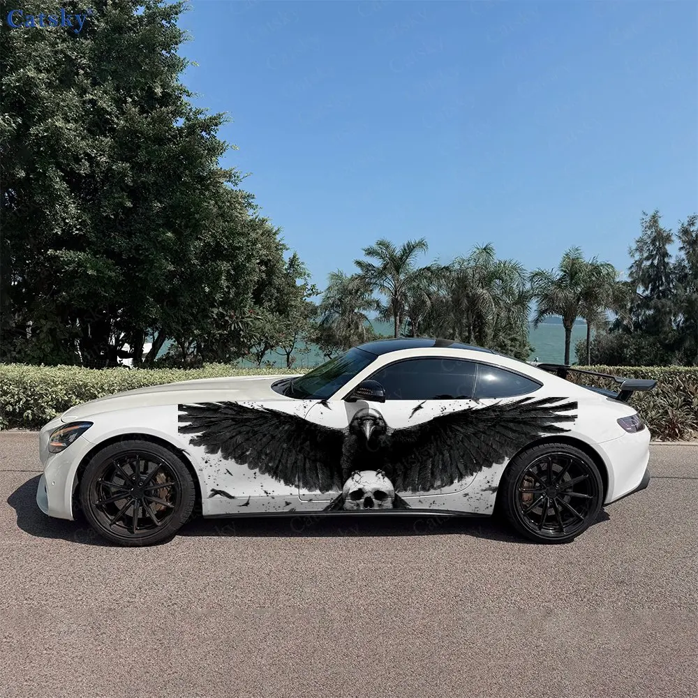 2 autocollants latéraux pour voiture Dark Epic Raven & Skull, autocollants auto-adhésifs en PVC imperméables et résistants aux rayures, accessoire de voiture, cadeau