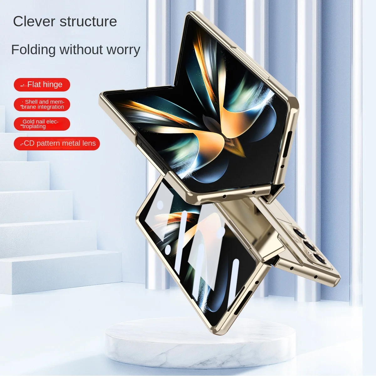 luxury Electroplating Phone Case for Samsung Galaxy Z Fold 7 6 5 4 3 Fold6 Fold5 Fold4 Fold3 Hinge Anti Drop Protective Cover