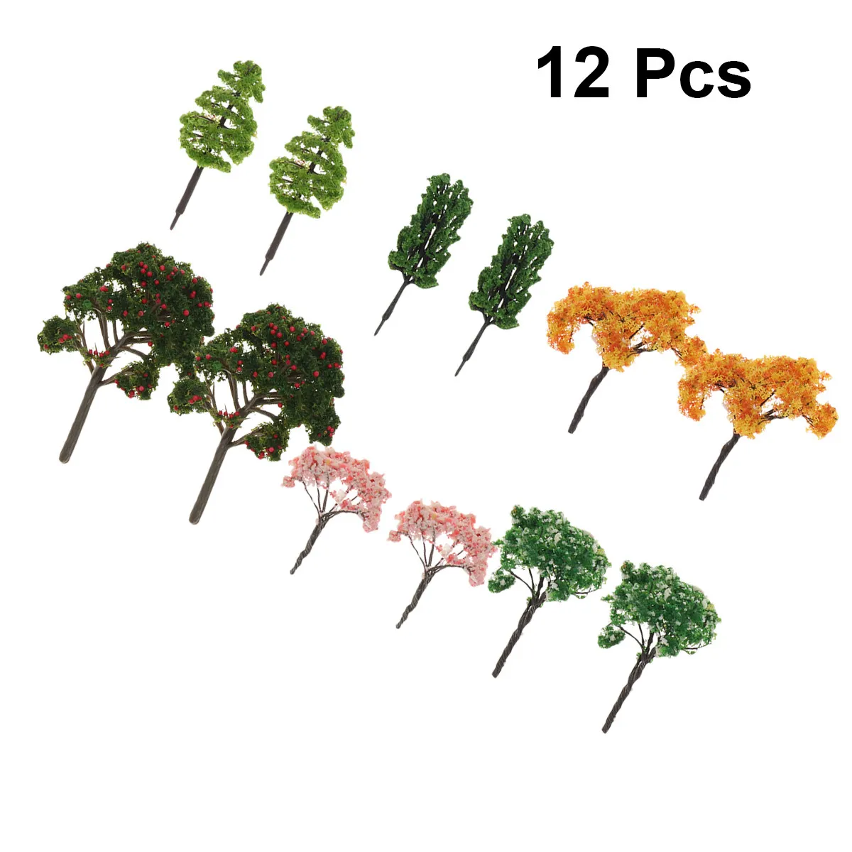 

12Pcs Fake Trees Collection Realistic Mini Trees Peach Oak Pine Cherry Golden for Park Street Diorama Landscape Scenery