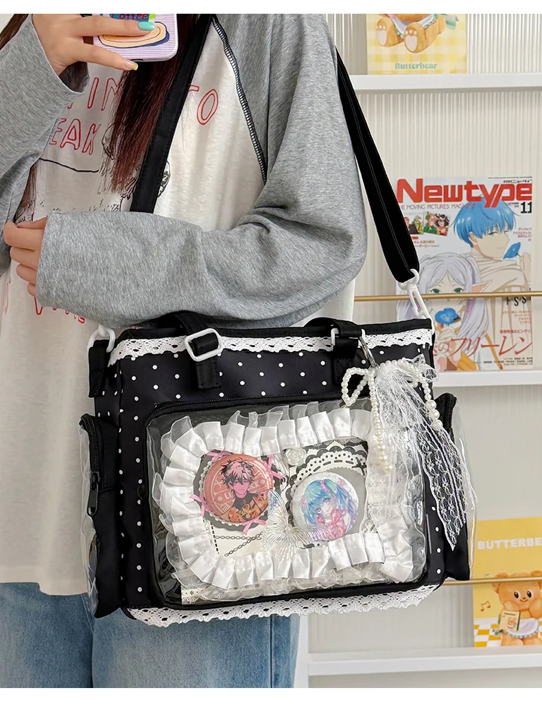 Neue Kawaii Leichte Umhängetasche Anime Transparente Ita-Tasche Damen Schulter-Crossbody-Tasche Modische Polka-Dot-Schleifen-Tragetasche – Detail 39