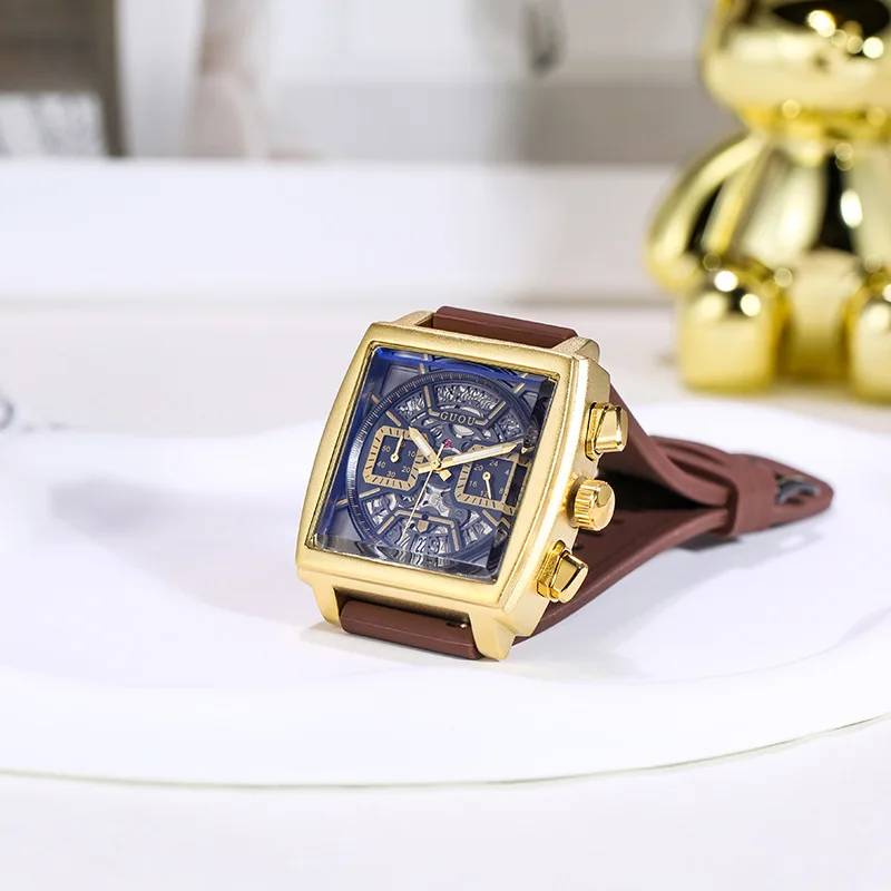 New Silicone Strap Large Dial Square Sports Watch For Men, New Multi-Functional Quartz Watch, Stylish Quartz Wristwatch.