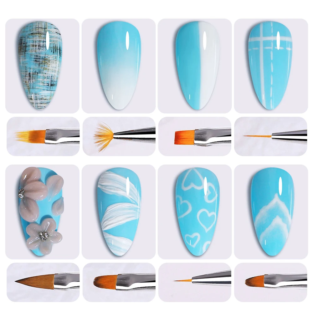 Aurora Gradient Nail Brush Set, DIY Manicure Pens for Nails Design, Various Nail Art Techniques, 8Pcs