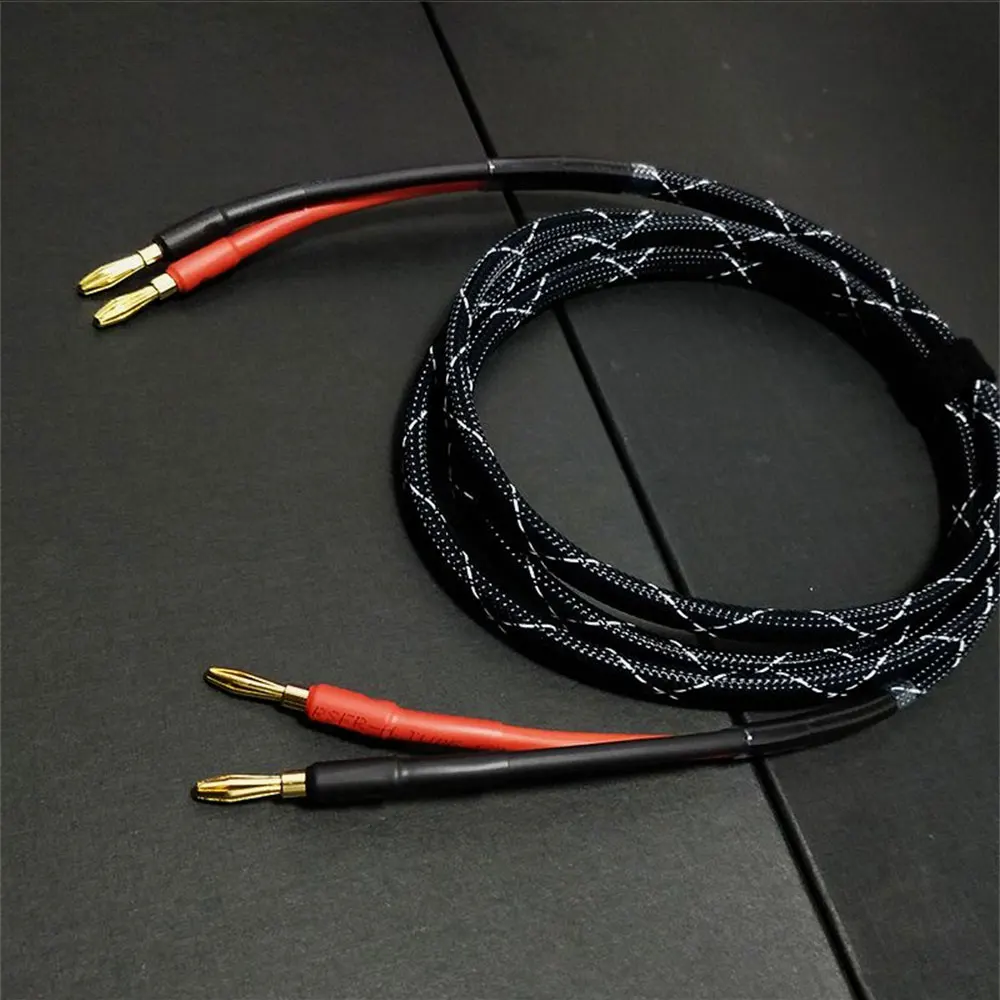 OFC HiFi Audiophile Speaker Wire Audio Line Pure Copper Gold Plated Heavy Duty Braided Speaker Wire Cable Cord with Banana Plugs