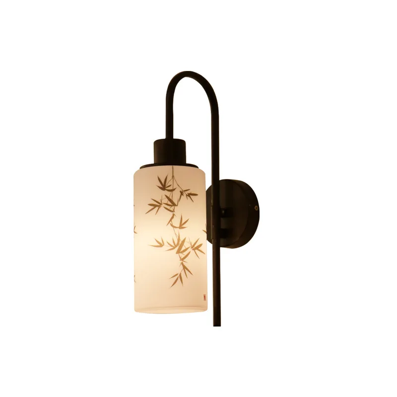 New Chinese Song style aesthetic bamboo wall lamp retro wiring glass living room TV background wall bedroom bedside lamp