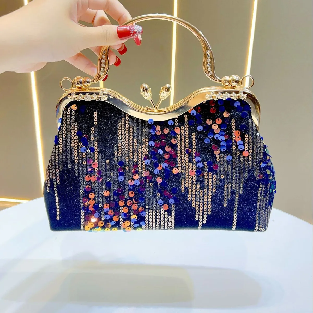

Vintage Sequined Evening Clutch Women’s Wedding Birthday Party Handbag Glitter Flannel Retro Mother of Bride Purse Elegant Tote