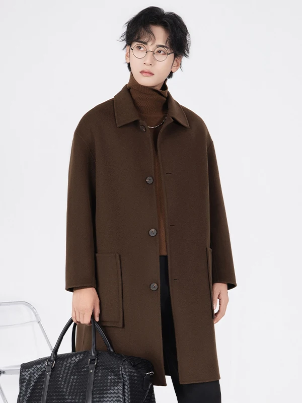 

Double-Sided Woolen Men's Coat Thiened Medium-Length Jaet 2024 New Sle Notch Collar ort Woolen Windbreaker