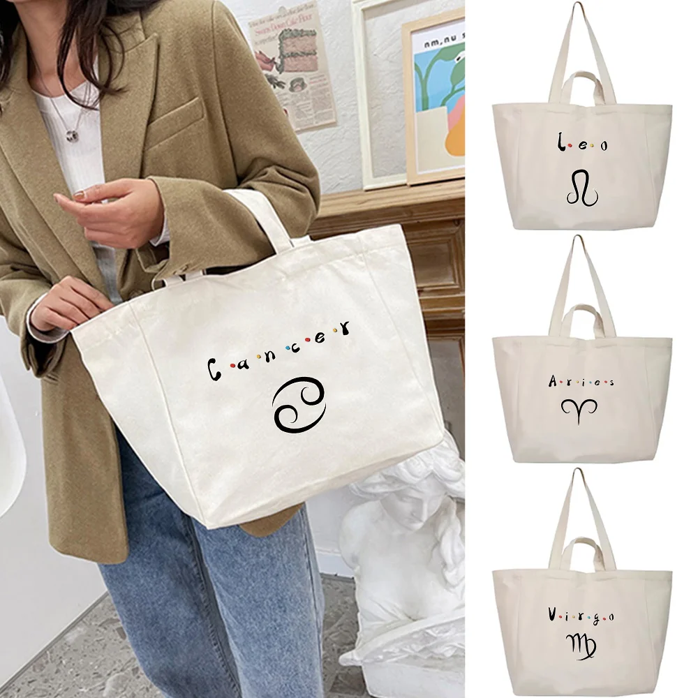 

Shoulder Bags Handbag Women Casual Canvas Shopping Bag Travel Camping Portable Storage Packet Constellation Print Tote Pouch2024