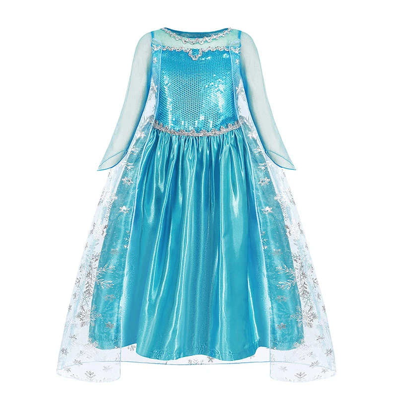 Girls Ice Fantasy Princess Mesh Ball Gown Kids Cosplay Dress for Halloween Carnival Birthday Theme Party Role Play Dress-Up