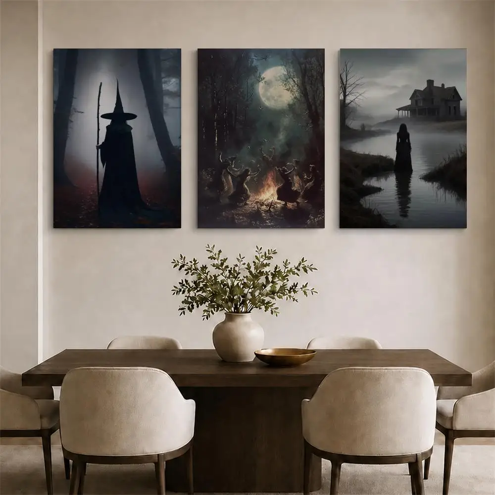 Dark Academia Art The Witch Demon Framed Wall Painting Ready to Hang Canvas Art Poster for Living Room Bedroom Home Decor Decals