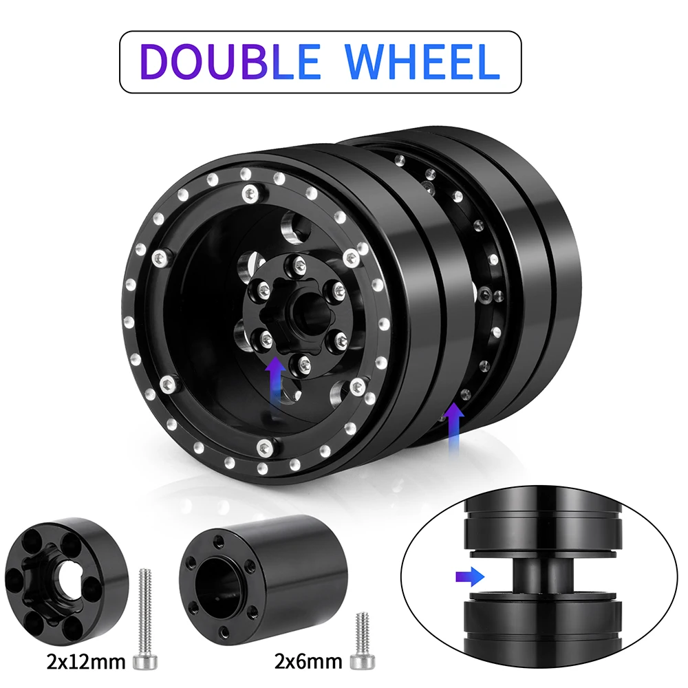AXSPEED 2Pcs 1.9" Beadlock Wheels Rim Double Hubs for Axial SCX10 TRX4 TRX6 D90 Tamiya 1/10 RC Crawler Car Upgrade Parts