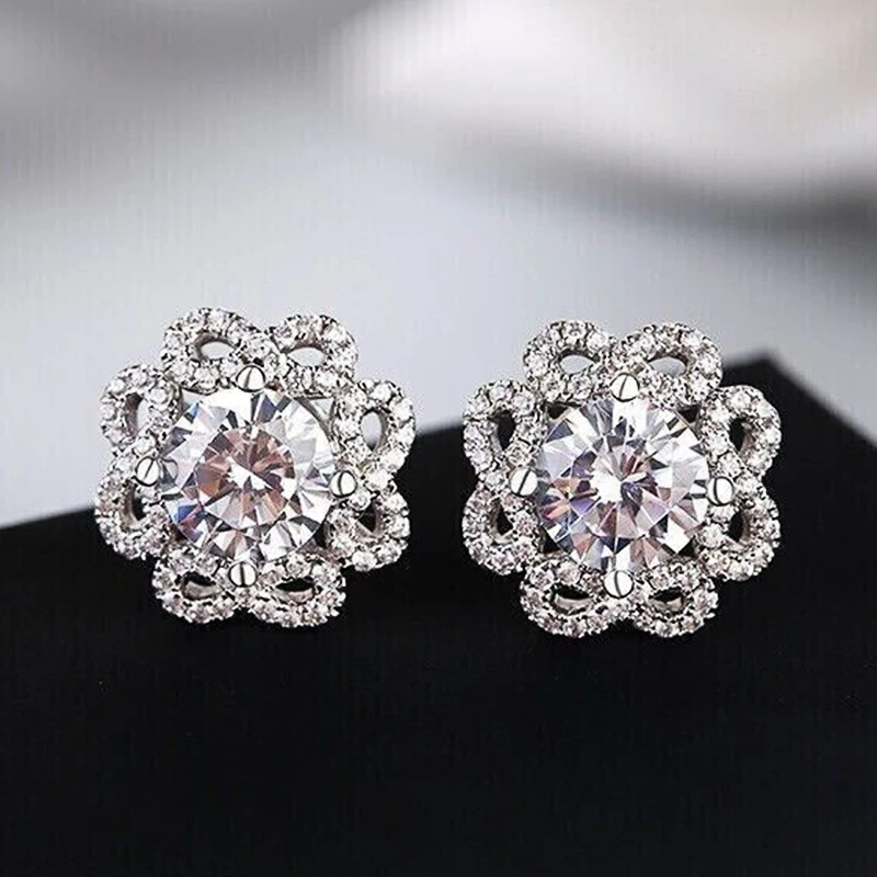 Huitan Gorgeous Flower-shaped Stud Earrings for Women Aesthetic Crystal Accessories Wedding Party Luxury Trendy Female Jewelry