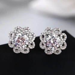 Huitan Gorgeous Flower-shaped Stud Earrings for Women Aesthetic Crystal Accessories Wedding Party Luxury Trendy Female Jewelry