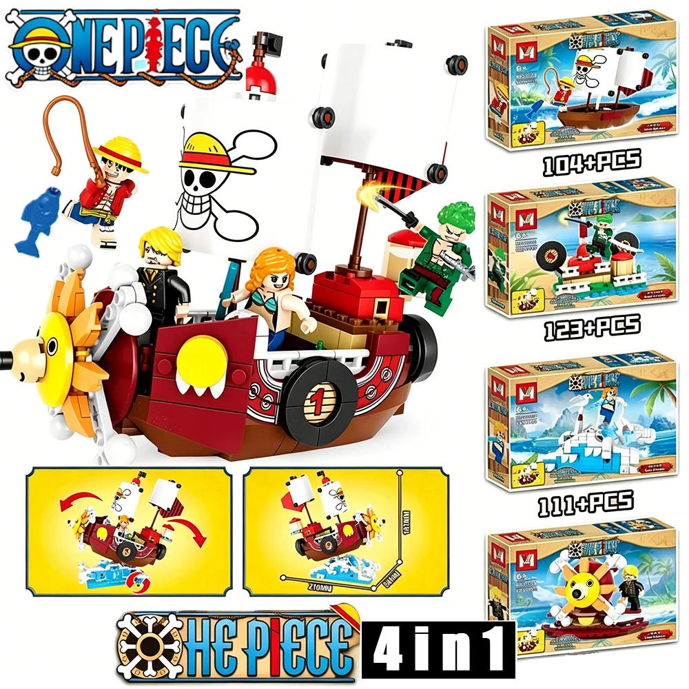 4in1 One Piece THOUSAND SUNNY Micro Bricks One Piece Pirate Ship Building Blocks Model Assembly Toys Ornament Figures Kits Gifts