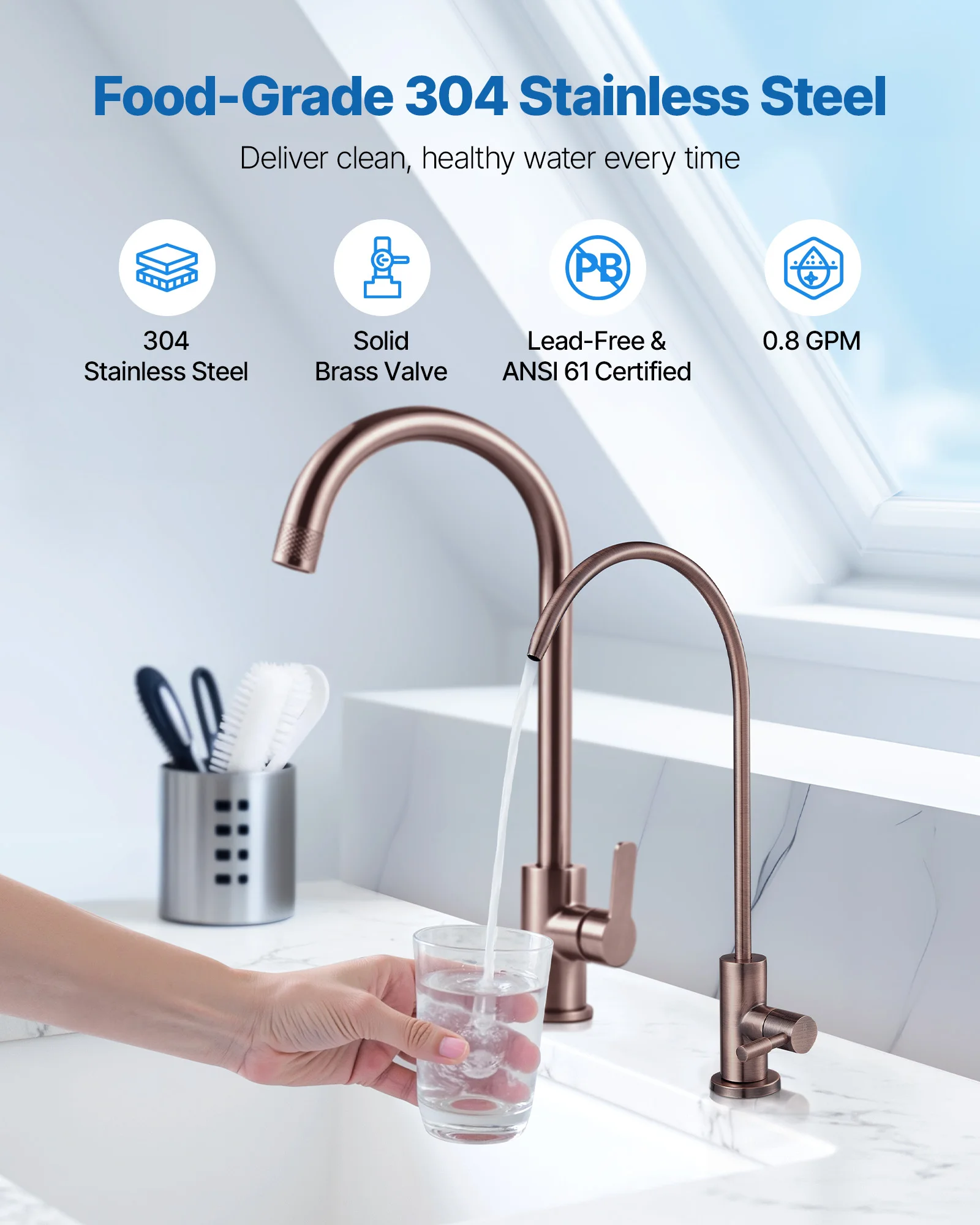 VEVOR Ro Water Faucet Lead-Free Stainless Steel Faucet with Solid Brass Valve Durability Drinking  Water Faucets For Kitchen